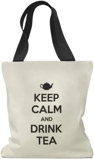 Custom Canvas Tote Shopping Bag Keep Calm and Drink Tea Text Image Inspiration & Motivation