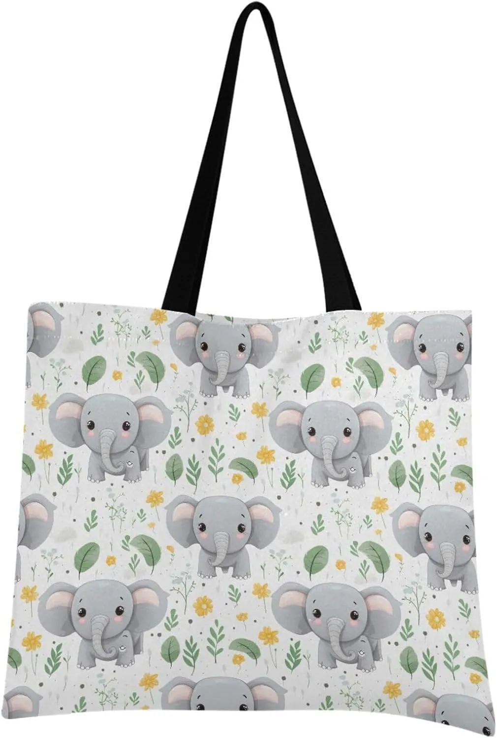 Cute Elephant Flower Tote Bag for Women Canvas Shoulder Handbags Reusable Grocery Bags Large Purse with Inner Pocket 214a7472