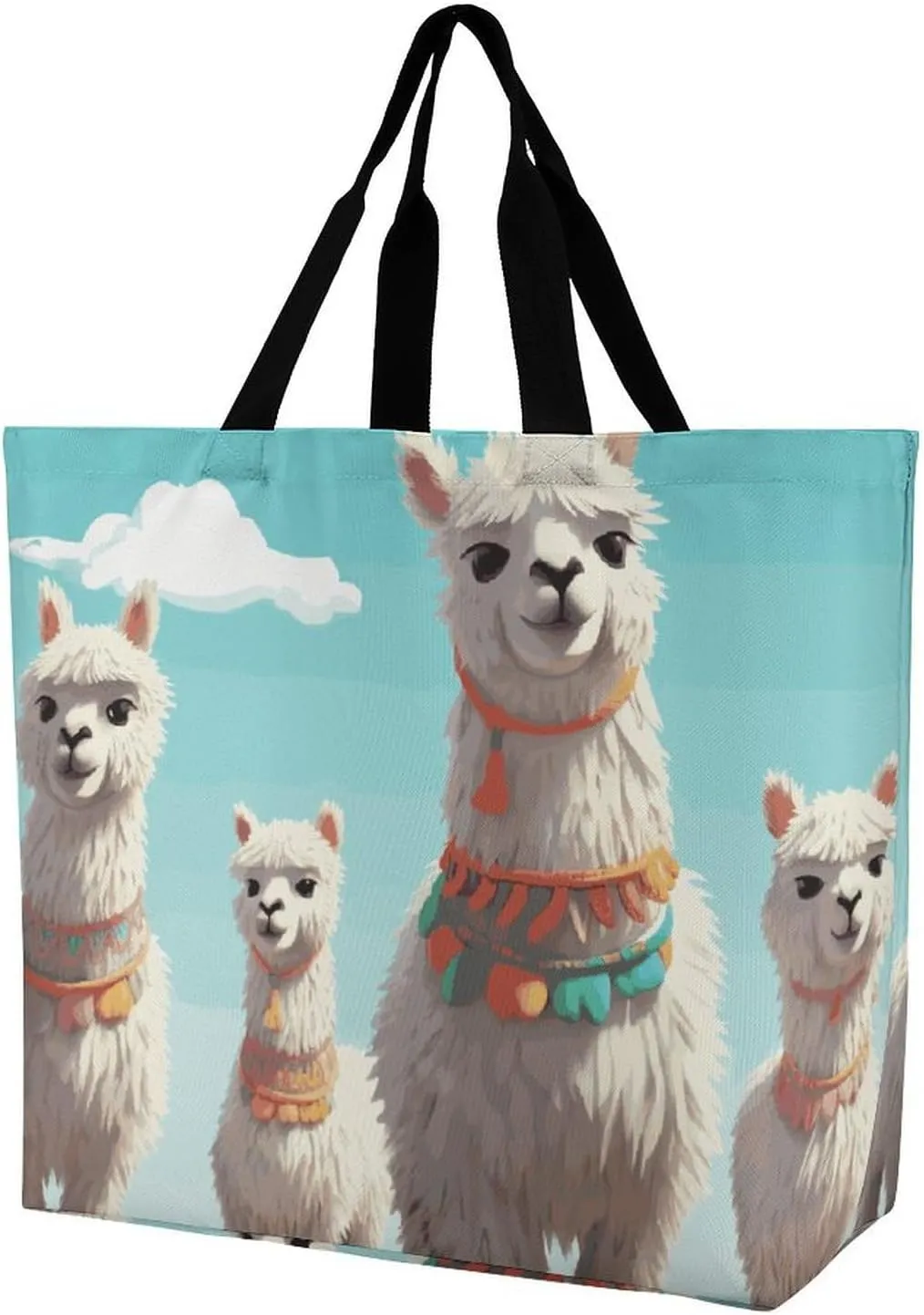 Cute Llama Tote Bag for Women Reusable Eco-friendly Shopping Bags Large Capacity Shoulder Bag