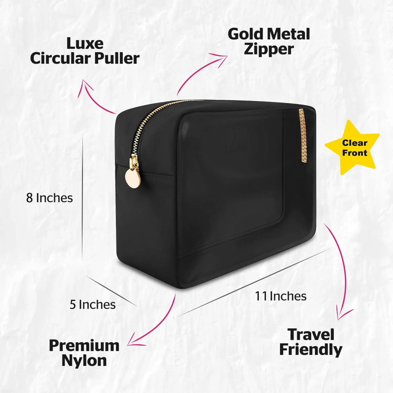 DANCOUR Clear Makeup Bag Large Pouch Travel Cosmetic Bag TSA Approved Black Clear Cosmetic Case Organizer