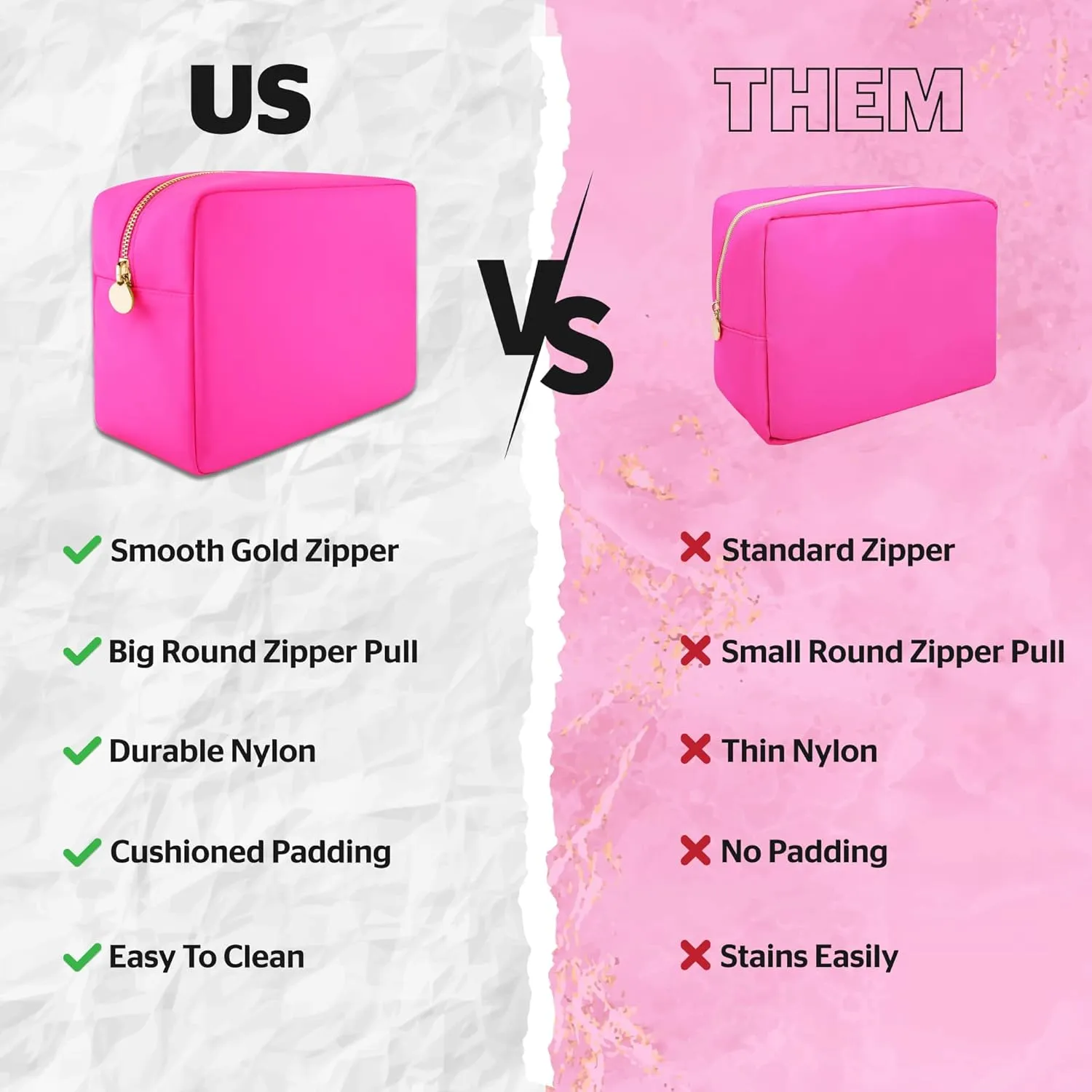 DANCOUR Nylon Makeup Bags for Women Large Preppy Travel Toiletry Pouch Cosmetic Bag Makeup Organizer