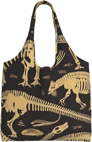 Dinosaur Skeleton Canvas Tote Bag Aesthetic Large Shoulder Bags Reusable Shopping Bags for Women Grocery Bag Purse