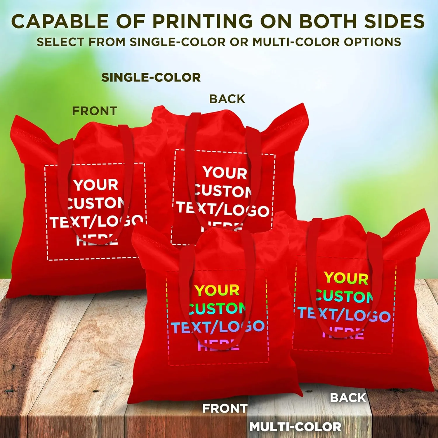 DISCOUNT PROMOS Custom Cotton Canvas Tote Bags Set of 10, Personalized Bulk Pack - Reusable, Great for Shopping, Grocery, Beach, Picnic, Wedding Favors - Red