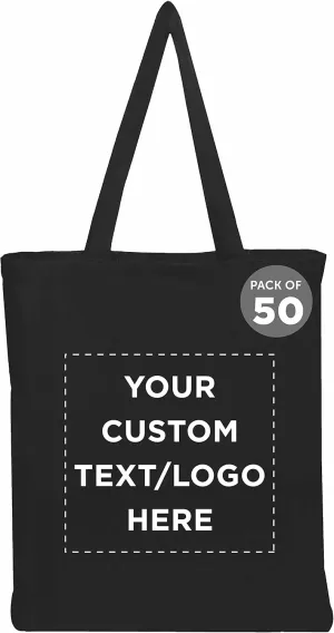 DISCOUNT PROMOS Custom Cotton Canvas Tote Bags Set of 50, Personalized Bulk Pack - Reusable, Great for Shopping, Grocery, Beach, Picnic, Wedding Favors - Black