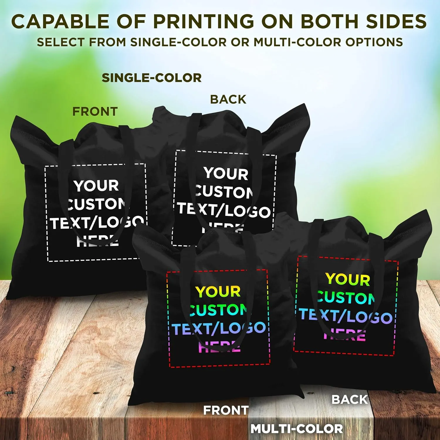 DISCOUNT PROMOS Custom Cotton Canvas Tote Bags Set of 50, Personalized Bulk Pack - Reusable, Great for Shopping, Grocery, Beach, Picnic, Wedding Favors - Black