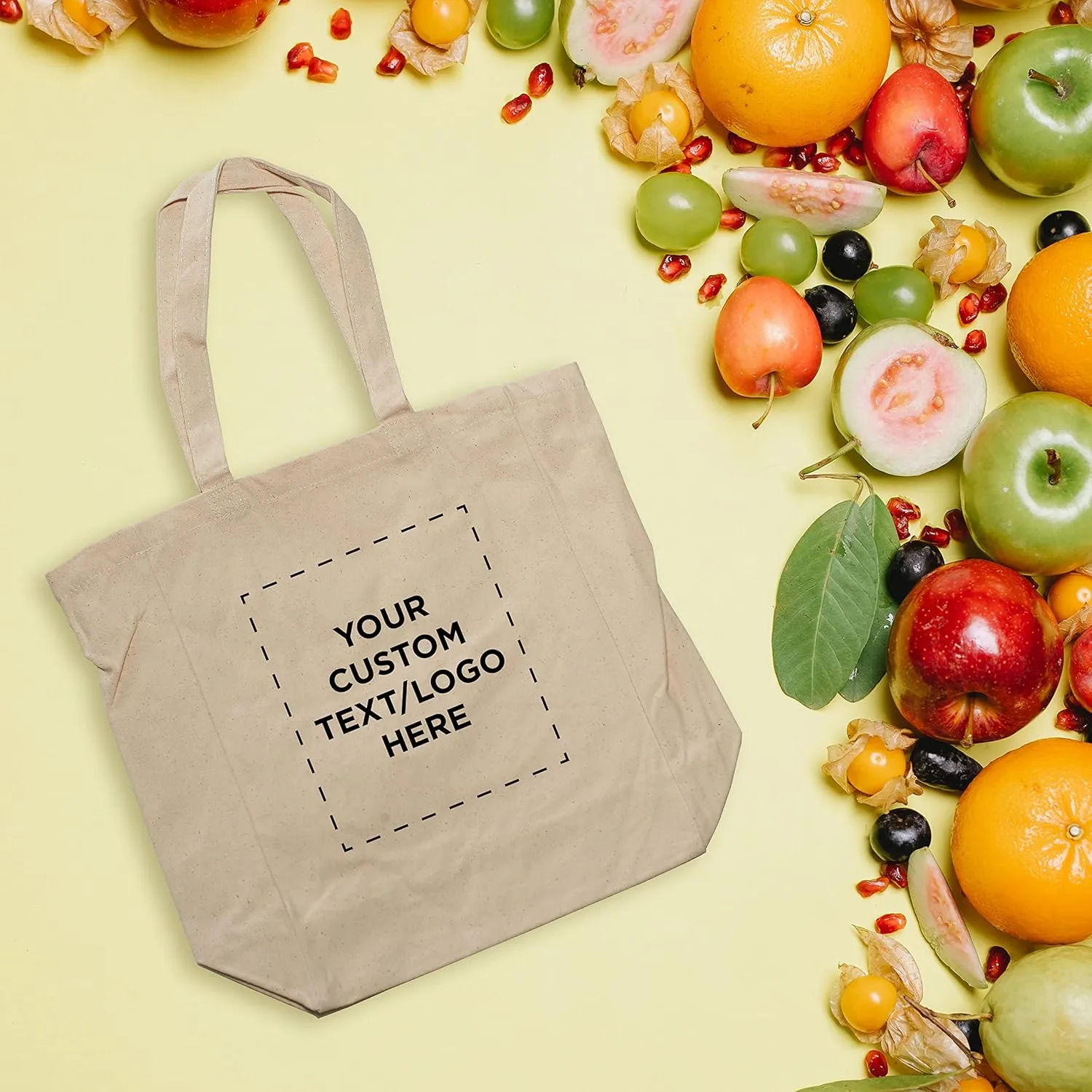 DISCOUNT PROMOS Custom Cotton Canvas Tote Bags (Set of 50) - Personalized, Reusable & Eco-Friendly - Perfect for Grocery, Promotions, Branding - Natural Color, 14.25"X15.5"X5", 10 OZ Cotton