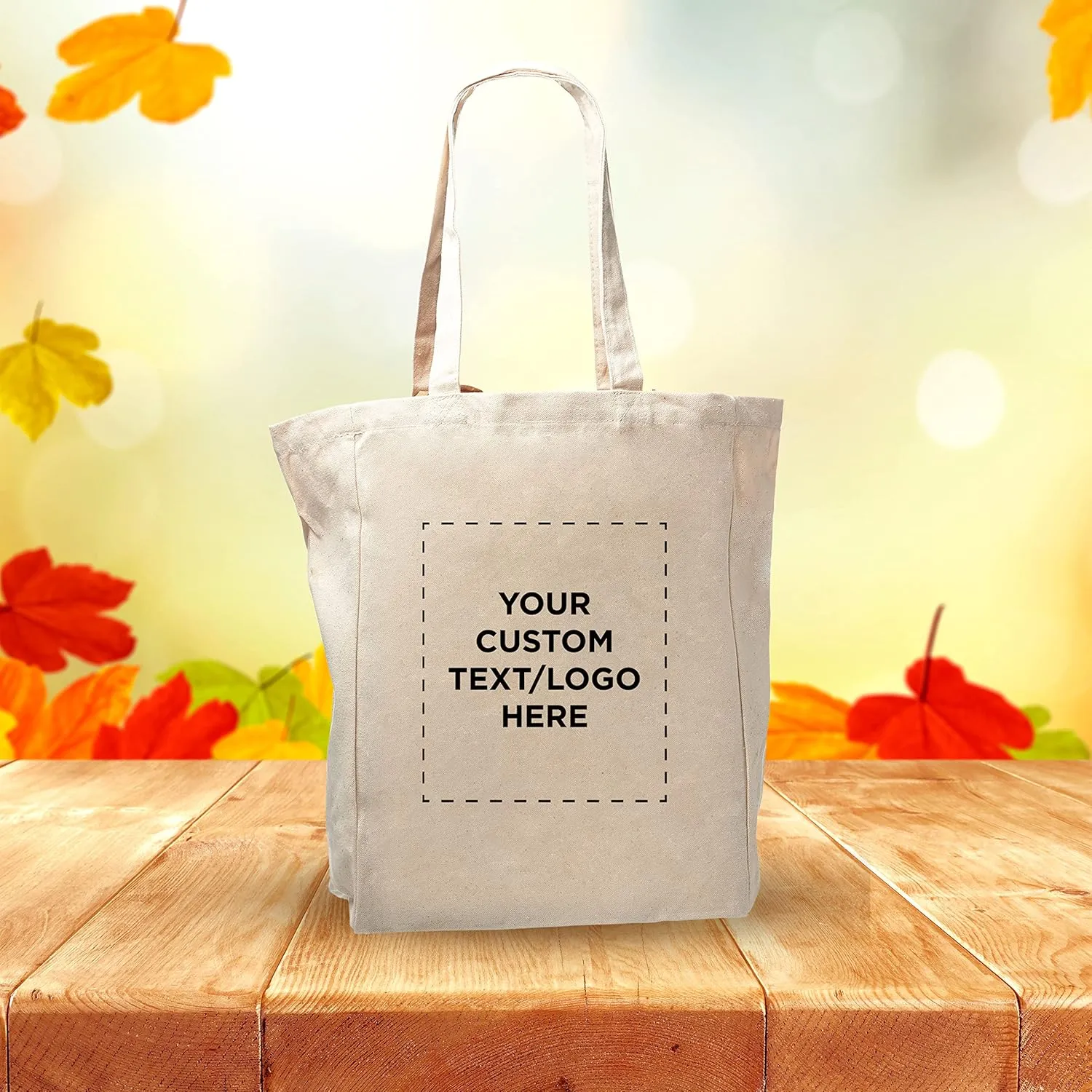 DISCOUNT PROMOS Custom Cotton Canvas Tote Bags (Set of 50) - Personalized, Reusable & Eco-Friendly - Perfect for Grocery, Promotions, Branding - Natural Color, 14.25"X15.5"X5", 10 OZ Cotton