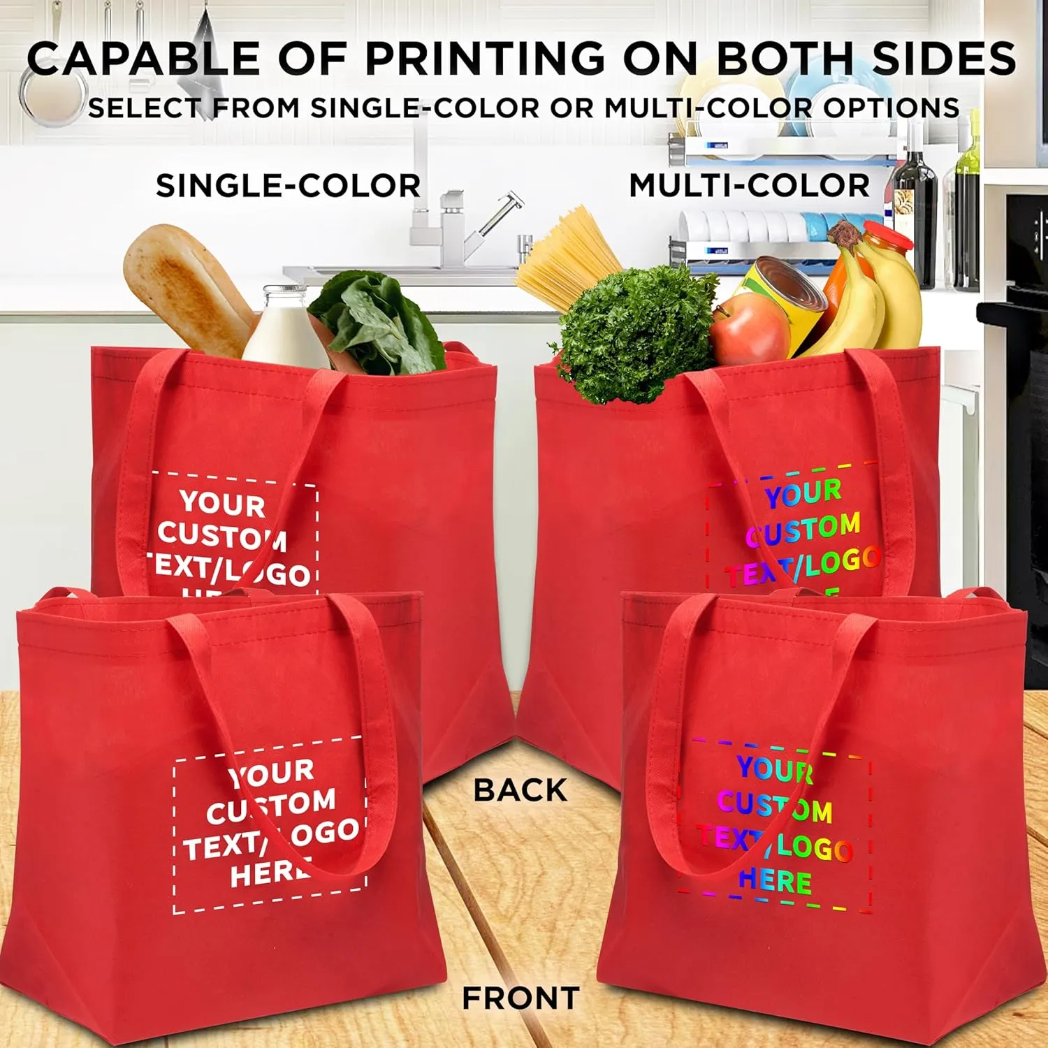 DISCOUNT PROMOS Custom Southern Style Grocery Tote Bags Set of 50 - Personalized Bulk Pack, Reusable Grocery & Shopping Bags - Great for Travel, Carry on Bag, Business Promotions - Red - 20"X13"X8"
