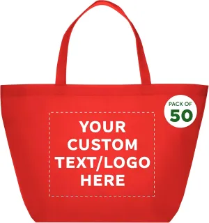 DISCOUNT PROMOS Custom Southern Style Grocery Tote Bags Set of 50 - Personalized Bulk Pack, Reusable Grocery & Shopping Bags - Great for Travel, Carry on Bag, Business Promotions - Red - 20"X13"X8"