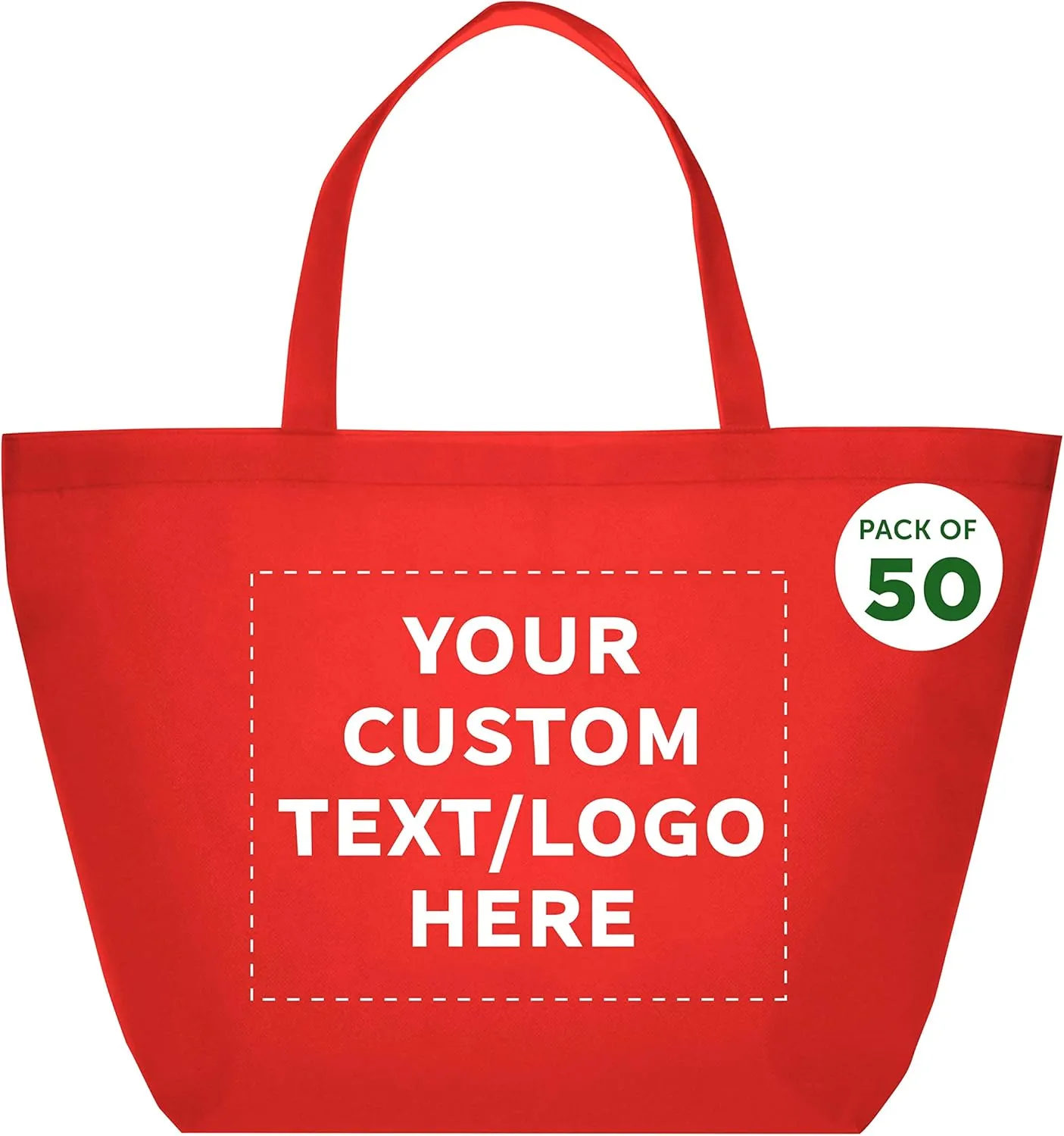 DISCOUNT PROMOS Custom Southern Style Grocery Tote Bags Set of 50 - Personalized Bulk Pack, Reusable Grocery & Shopping Bags - Great for Travel, Carry on Bag, Business Promotions - Red - 20"X13"X8"