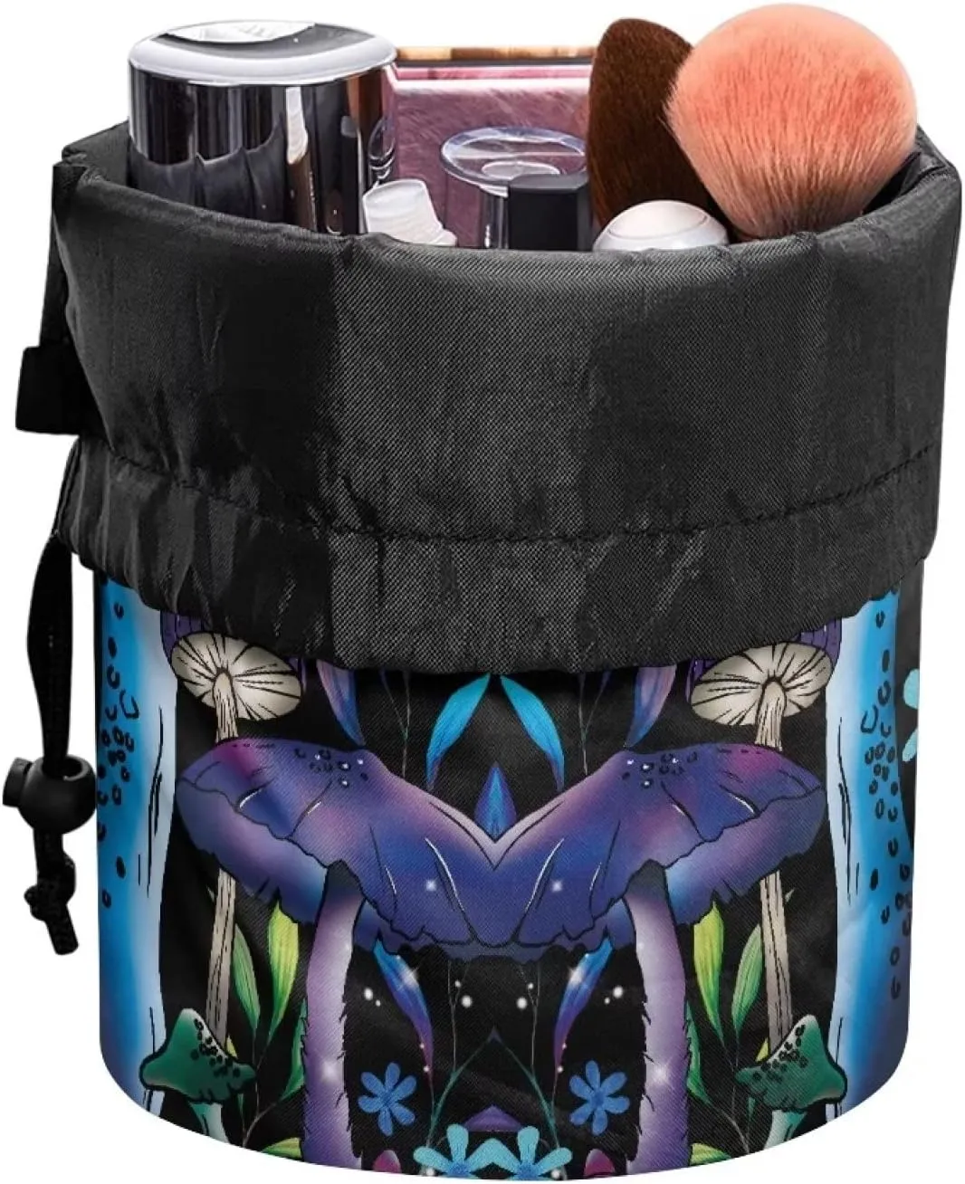 doginthehole Mushroom Cosmetic Bag for Women Portable Makeup Bag Drawstring Barrel Storage Bag Foldable Barrel Toiletry Bag Multifunctional Cosmetic Travel Bag