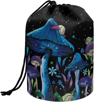 doginthehole Mushroom Cosmetic Bag for Women Portable Makeup Bag Drawstring Barrel Storage Bag Foldable Barrel Toiletry Bag Multifunctional Cosmetic Travel Bag