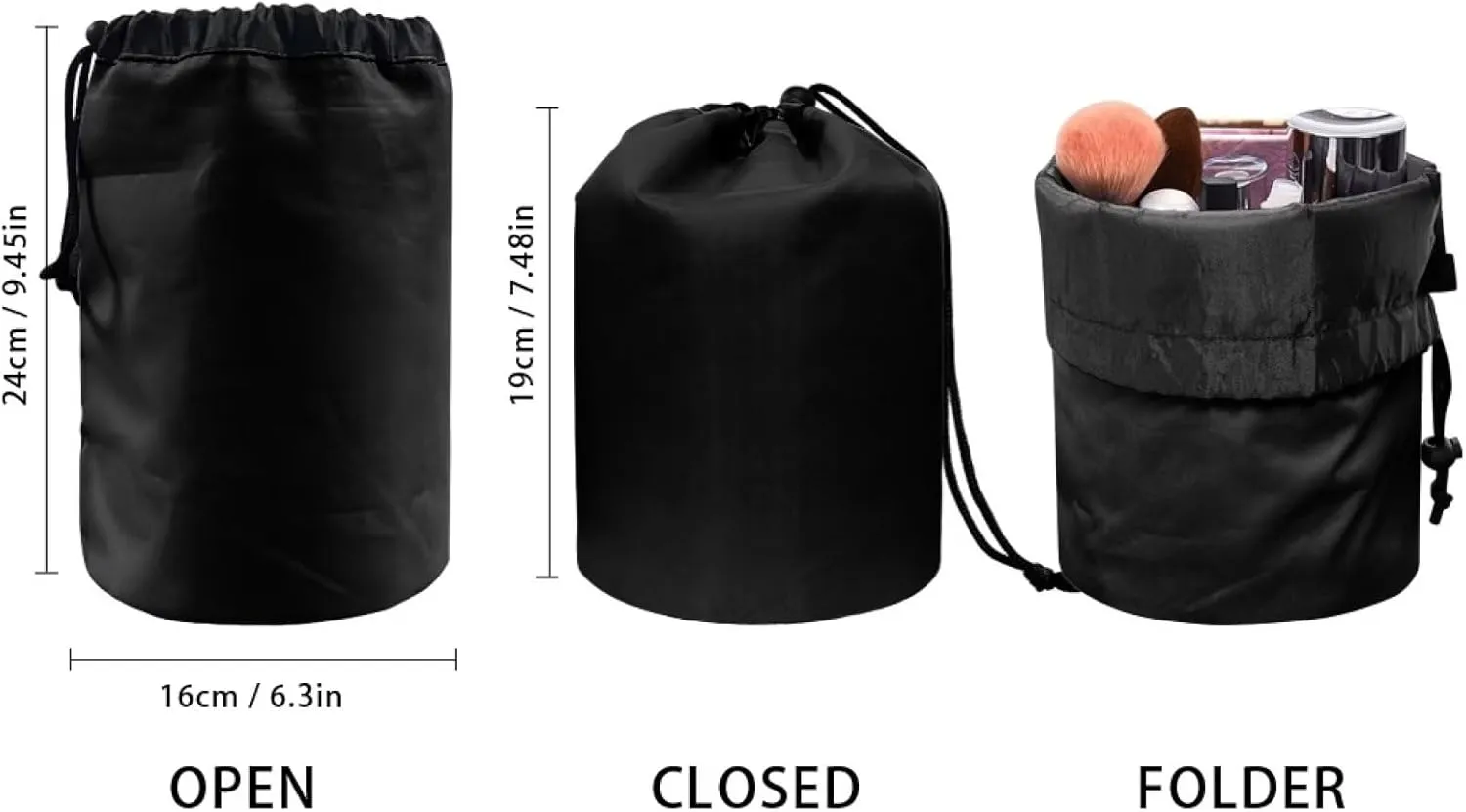 Dolyues Colorful Heart Pattern Cosmetic Bags Multifunctional Toiletry Bucket Bags Round Organizer Travel Makeup Bag for Women Portable Foldable Cases Stand-up Makeup Cup Pouch