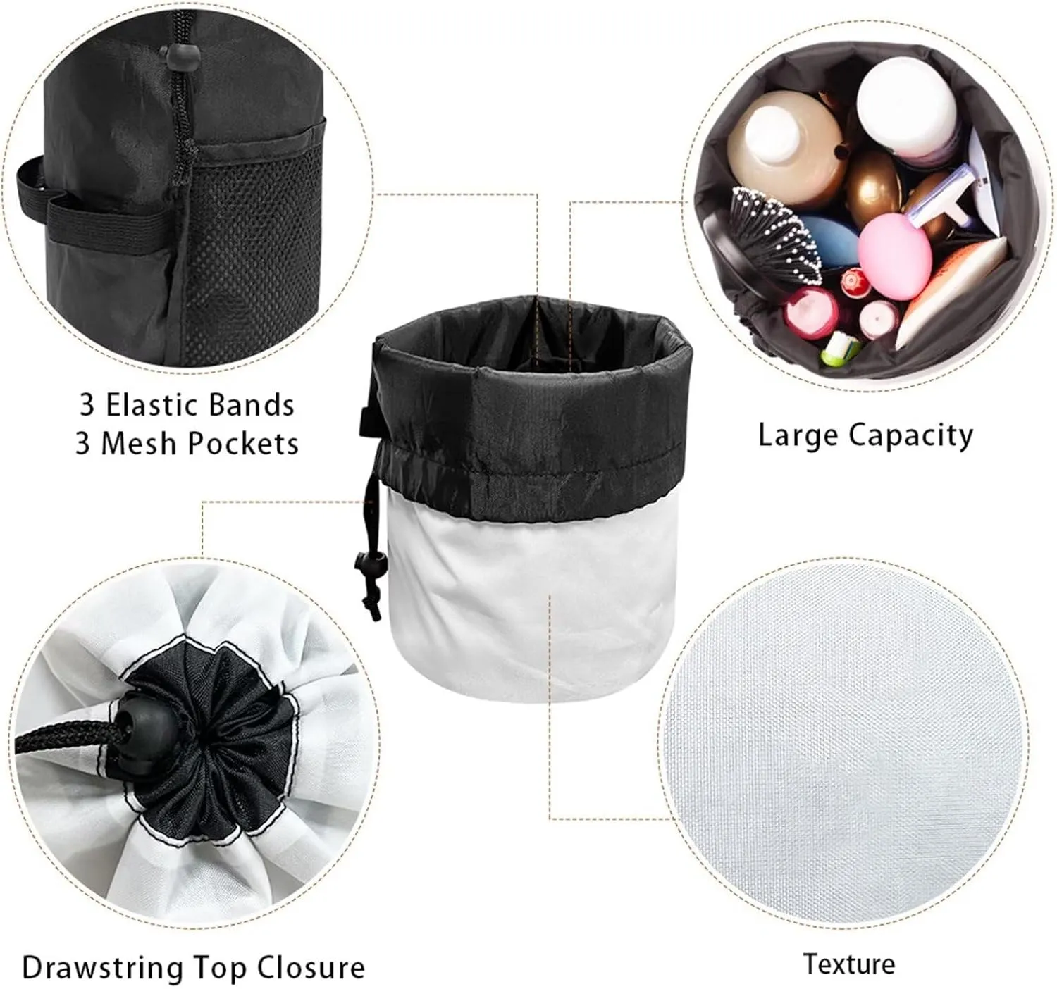 Dolyues Colorful Heart Pattern Cosmetic Bags Multifunctional Toiletry Bucket Bags Round Organizer Travel Makeup Bag for Women Portable Foldable Cases Stand-up Makeup Cup Pouch
