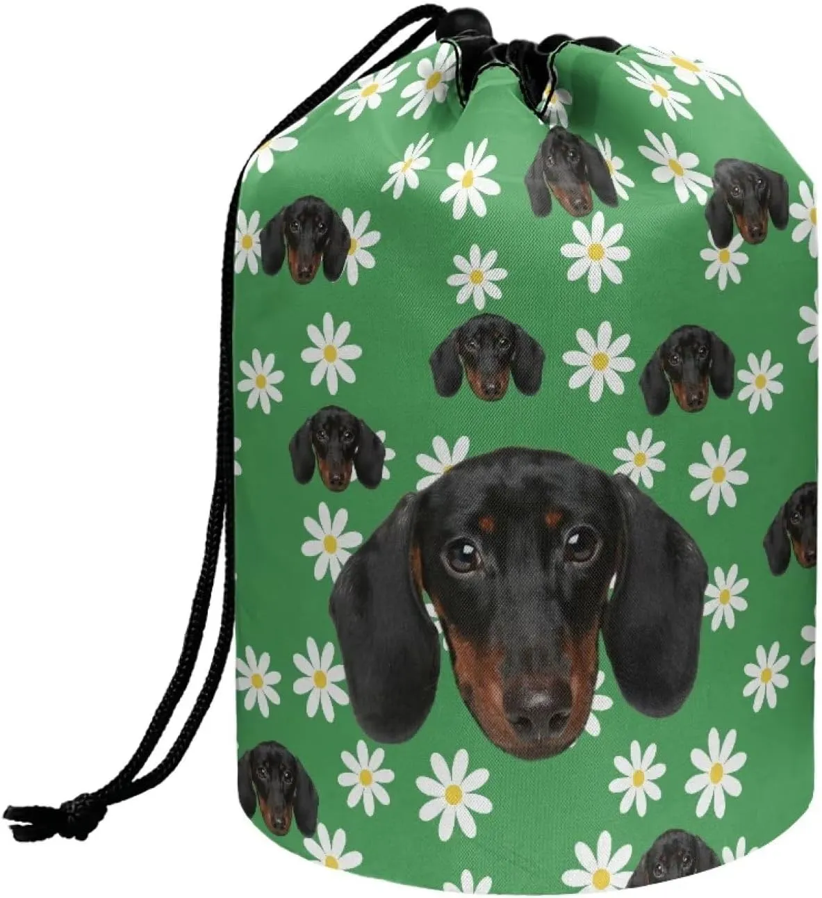 Dolyues Dachshund Travel Cosmetic Bag Drawstring Barrel Makeup Bag for Women Cute Puppy Print Toiletry Bag Organizer Cute Makeup Brushes Storage Pocket Pouch