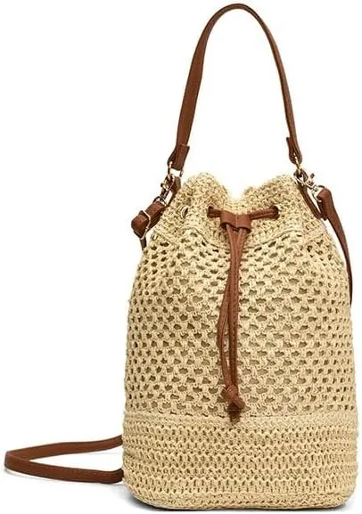 Drawstring Straw Bag Small Crossbody Purses Women Y2k Beach Crochet Bucket Bags Cute Purse Trendy 2025 Summer