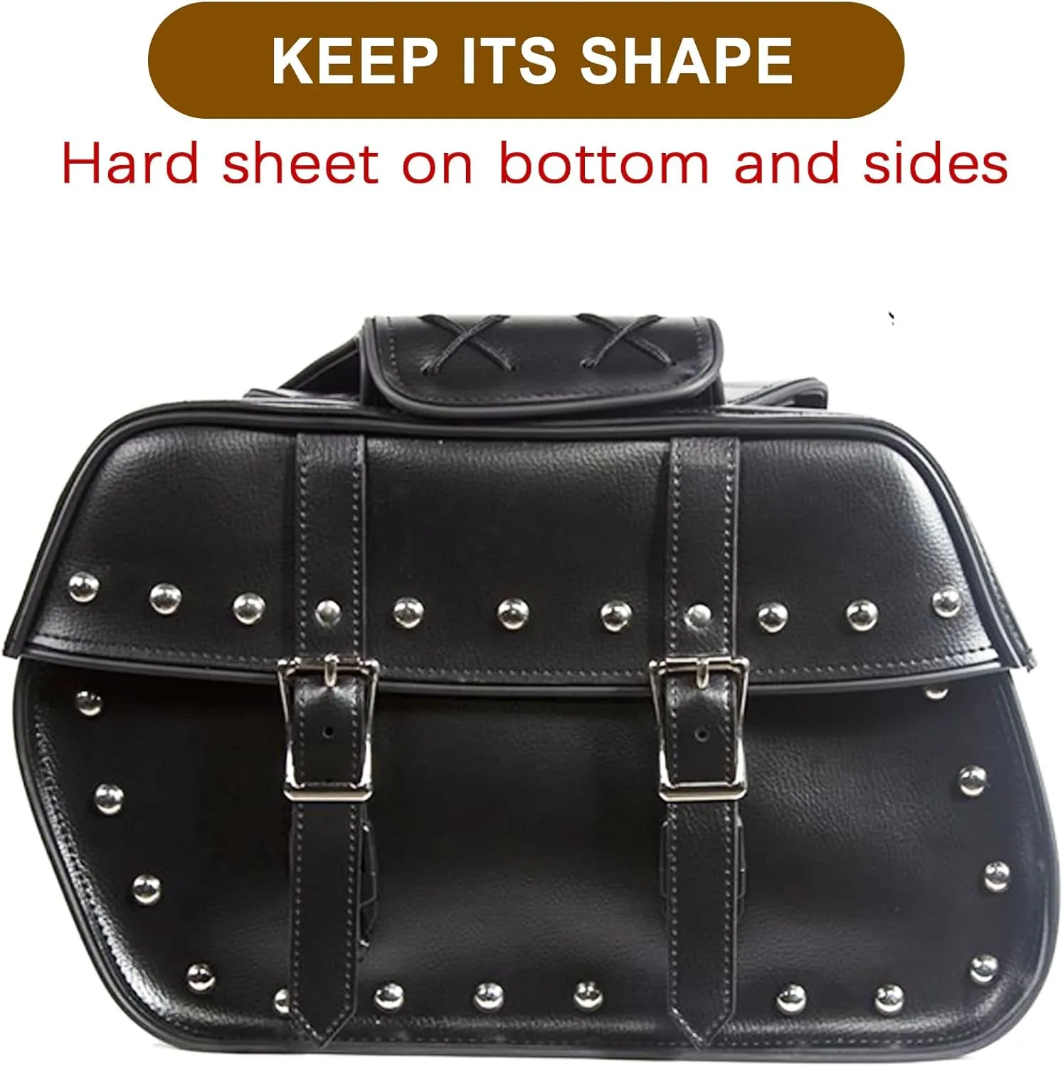 Dream Apparel Faux Leather Motorcycle Saddle Bags Studded Throw Over Saddlebags, PVC Motorcycle Side Bags for Honda Shadow Sportster Softail Dyna V-star (Black)