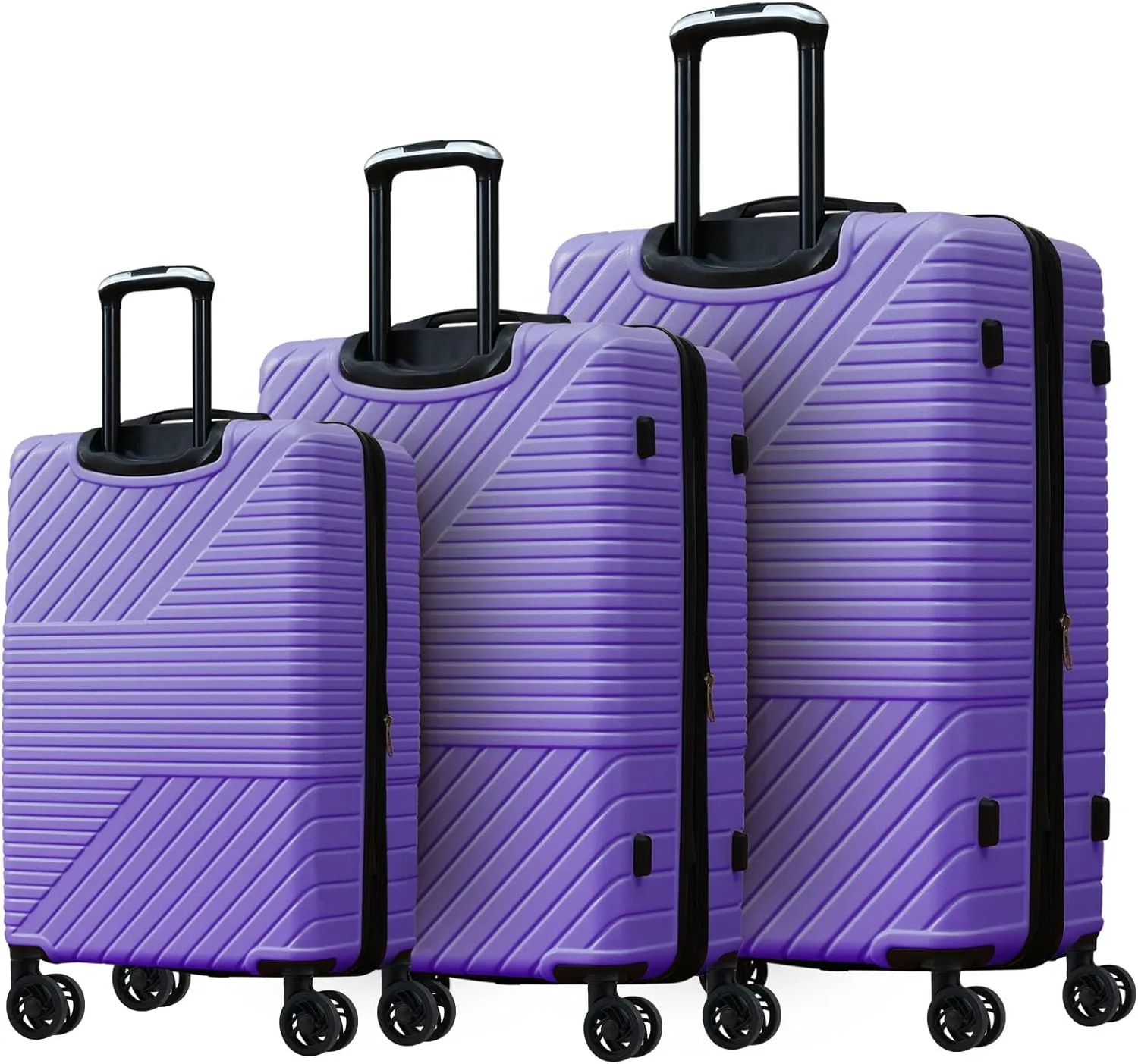 Durable 3-Piece Hardshell Luggage Set with Double Spinner Wheels, Expandable, Lightweight, Purple