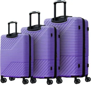 Durable 3-Piece Hardshell Luggage Set with Double Spinner Wheels, Expandable, Lightweight, Purple