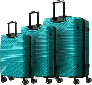 Durable Hardshell Luggage Set - 3 Piece with Double Spinner Wheels, Lightweight ABS, 20'', 24'', 28'', Green