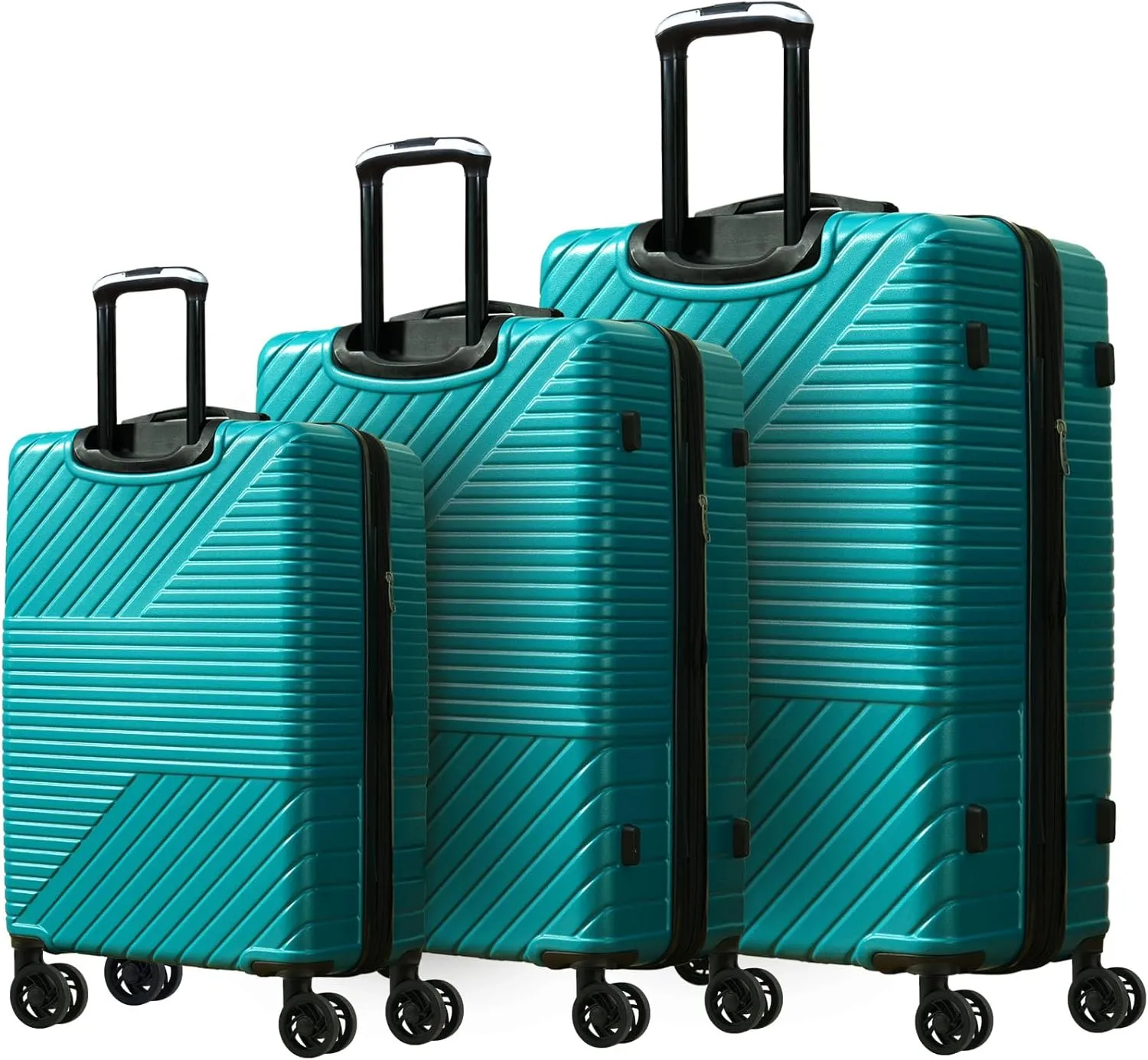 Durable Hardshell Luggage Set - 3 Piece with Double Spinner Wheels, Lightweight ABS, 20'', 24'', 28'', Green