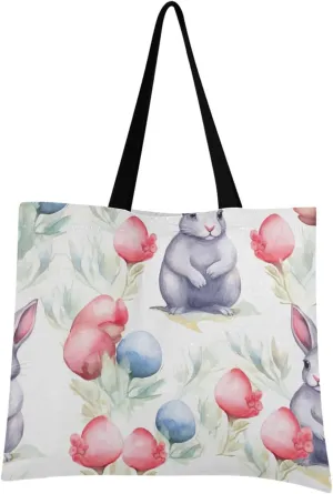 Easter Bunny Rabbit Eggs Tote Bag for Women Canvas Shoulder Handbags Reusable Grocery Bags Large Purse with Inner Pocket 214a9293