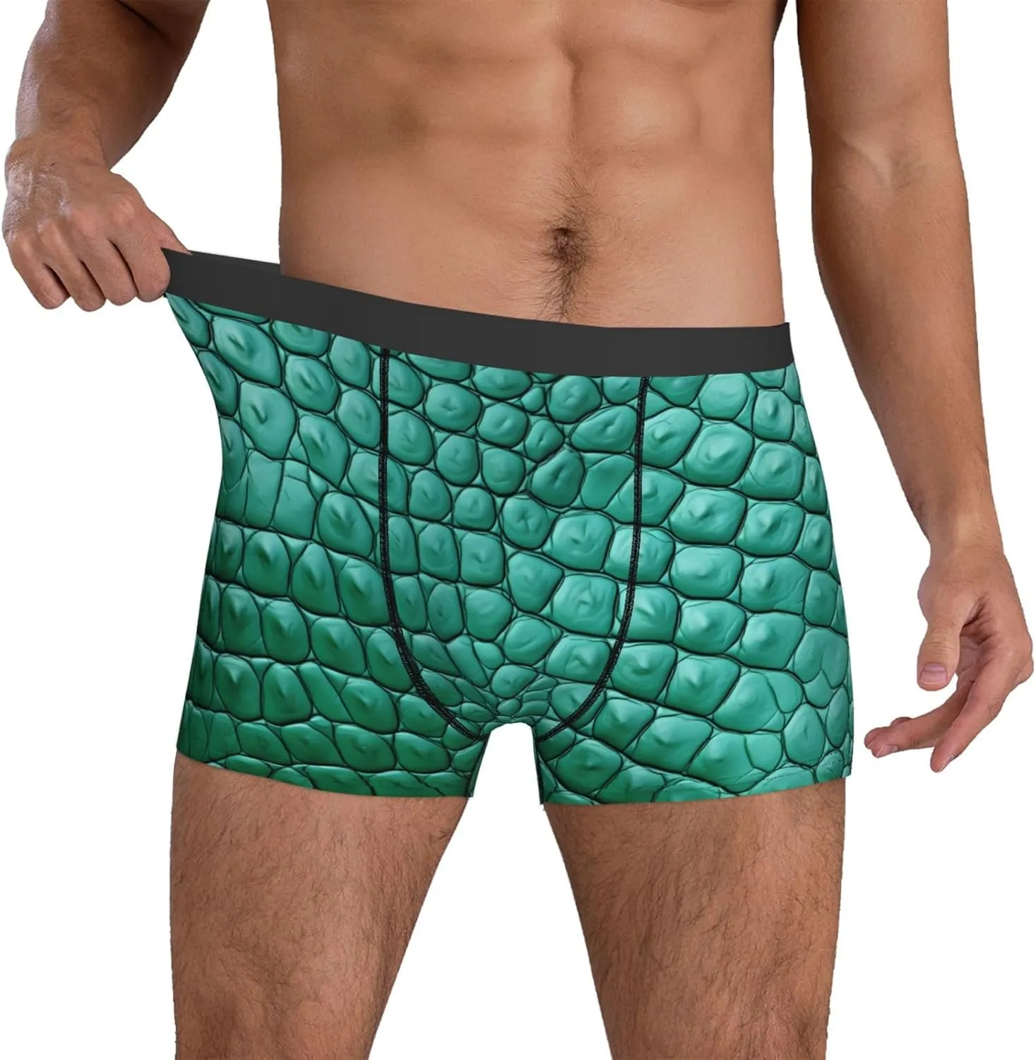 Emerald crocodile leather Printed Men's Boxer Briefs, Polyester Elastic Boxer Briefs - Multiple Sizes