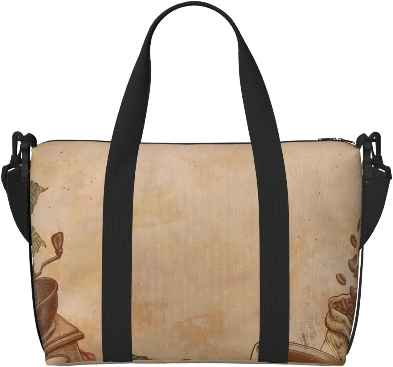 Engraved Coffee On Kraft Paper Travel Bag for Women Men Weekender Bags Carry on Overnight Bag Tote Bag Yoga Gym Bag for Gym, Work, Travel, Weekend, Personal Items