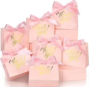 EQOREIIN Small Kraft Paper Gift Bags - 70 Pack Pink, 4.5x1.8x3.9 Inches, With Bow Ribbon - Perfect for Wedding, Birthday, Baby Shower