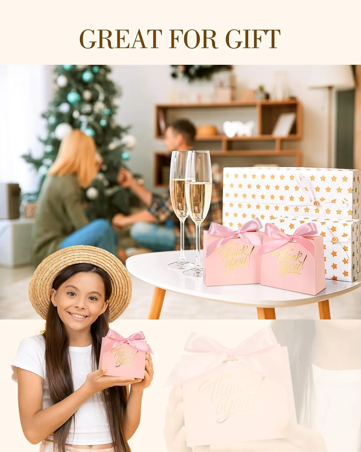 EQOREIIN Small Kraft Paper Gift Bags - 70 Pack Pink, 4.5x1.8x3.9 Inches, With Bow Ribbon - Perfect for Wedding, Birthday, Baby Shower