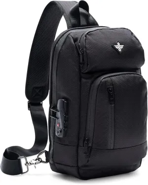 Equinox Sling Backpack Anti Theft Combination Lock Chest Shoulder Bag Waterproof Crossbody Casual Daypack (Black)