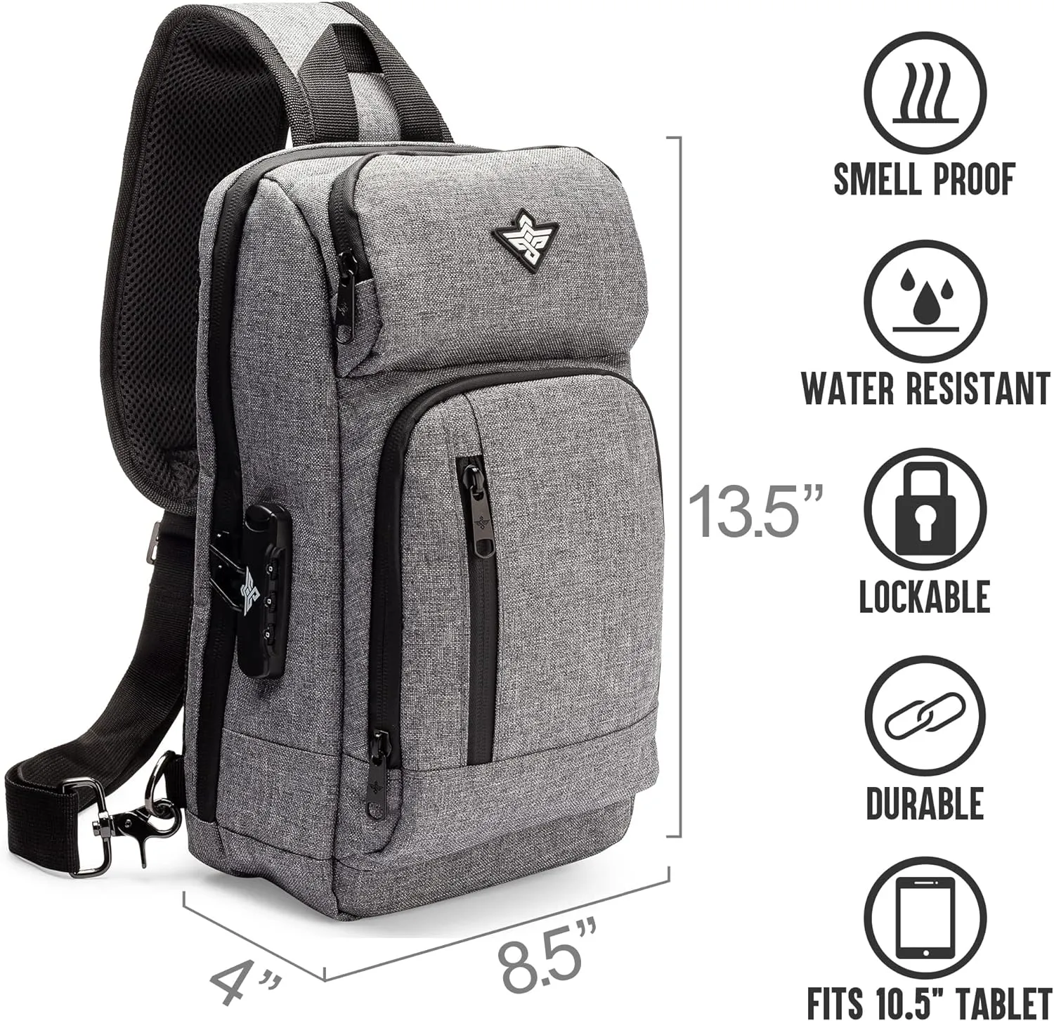 Equinox Sling Backpack Anti Theft Combination Lock Chest Shoulder Bag Waterproof Crossbody Casual Daypack (Black)