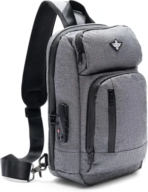 Equinox Sling Backpack Anti Theft Combination Lock Chest Shoulder Bag Waterproof Crossbody Casual Daypack (Grey)