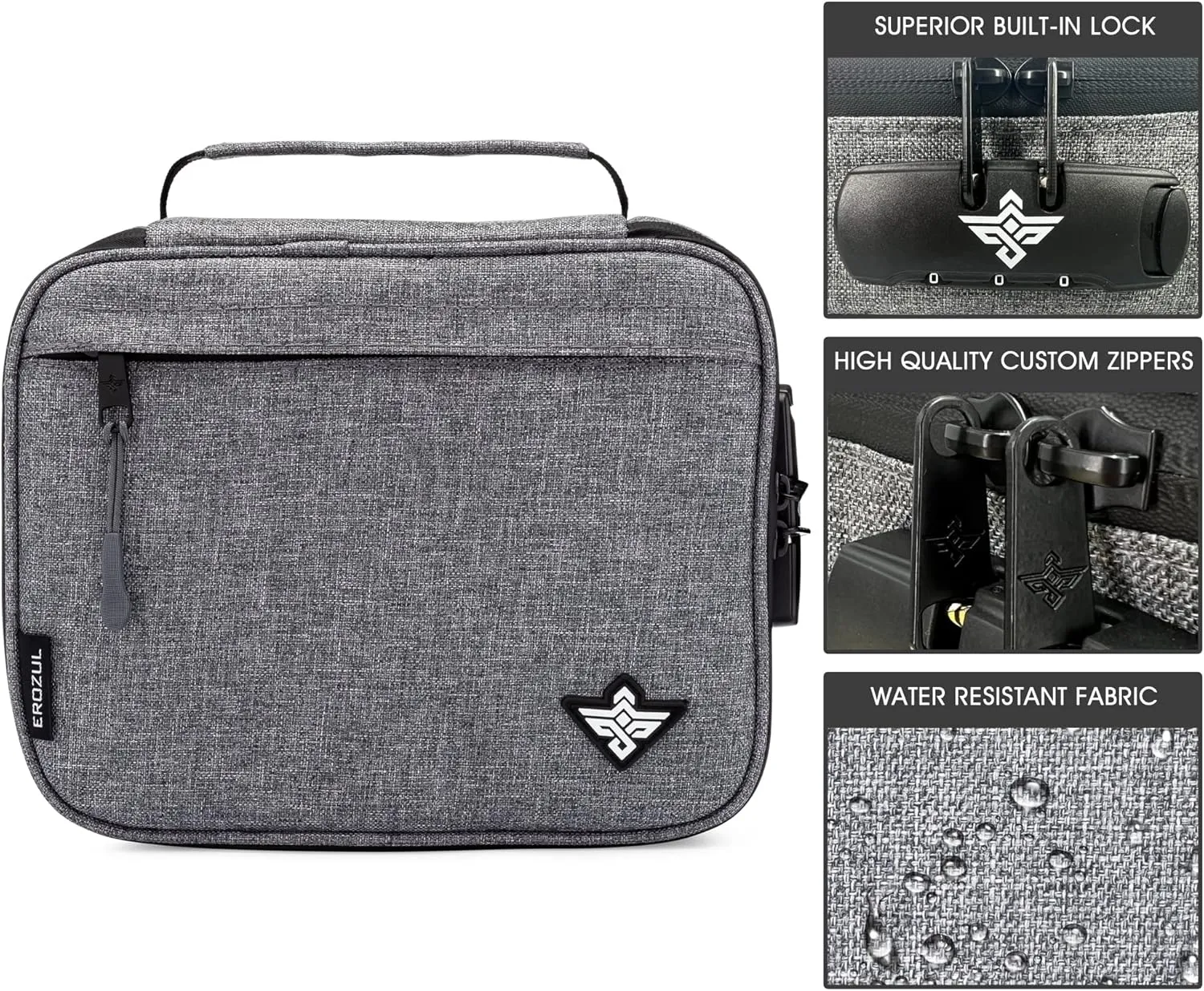 Exodus Storage Travel Bag with Combination Lock Water Resistant Organizer Case Toiletry Bag Dopp Kit Makeup or Toiletry Bag for Men & Women (Grey)