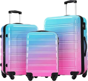 Expandable 3-Piece Gradient Color Hardshell Luggage Set with Spinner Wheels, Blue and Red