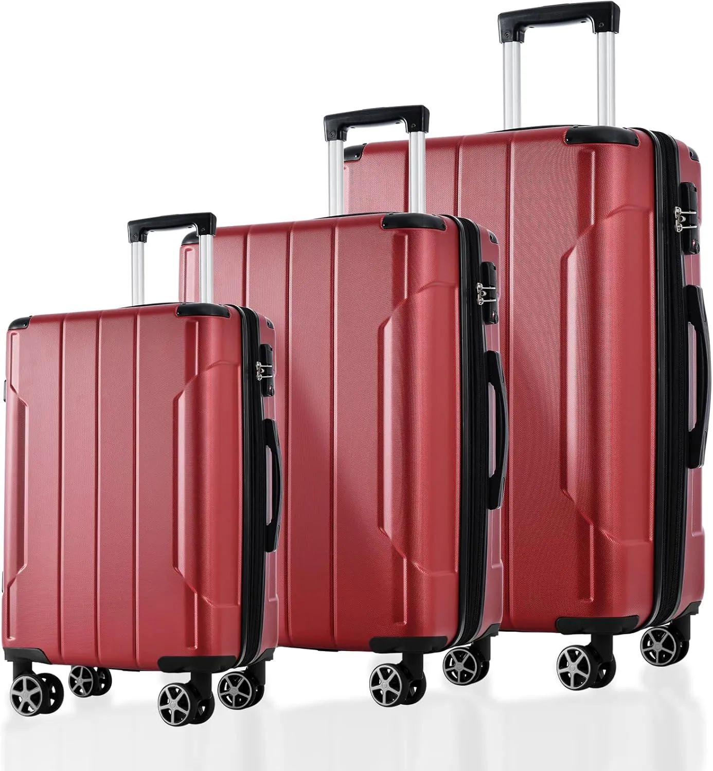 Expandable Hard Shell Suitcase Set, 3 Piece Luggage Set with Double Spinner Wheels, 20/24/28 Inch, Red