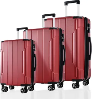 Expandable Hard Shell Suitcase Set, 3 Piece Luggage Set with Double Spinner Wheels, 20/24/28 Inch, Red