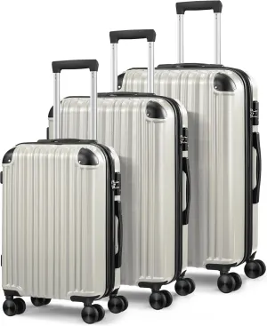 Expandable Luggage Sets 3 Piece Set, Hard Shell Spinner Suitcase Set, 20/24/28In Carry-on and Checked Luggage(White)