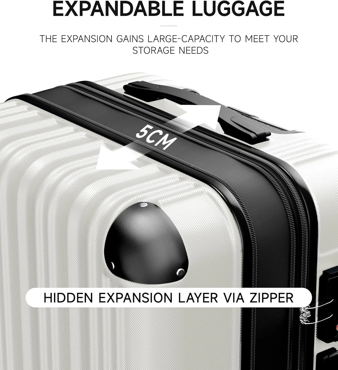 Expandable Luggage Sets 3 Piece Set, Hard Shell Spinner Suitcase Set, 20/24/28In Carry-on and Checked Luggage(White)