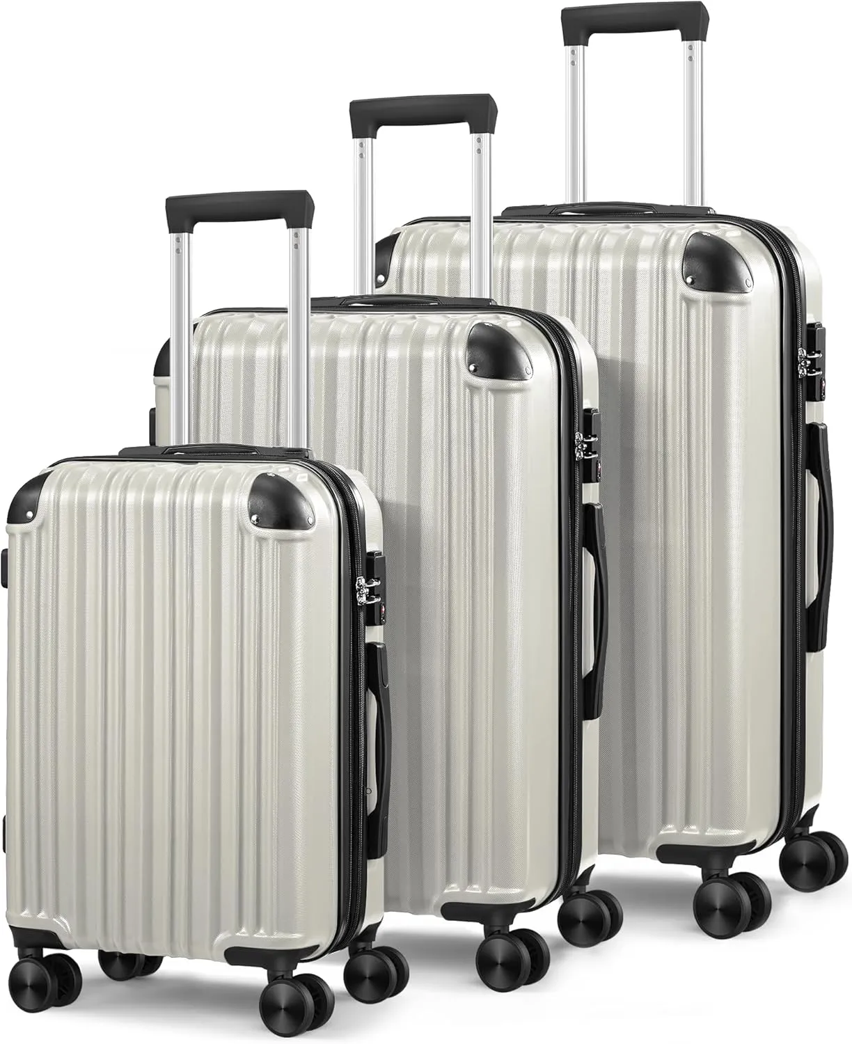 Expandable Luggage Sets 3 Piece Set, Hard Shell Spinner Suitcase Set, 20/24/28In Carry-on and Checked Luggage(White)
