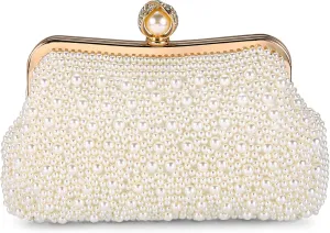FALETO Pearl Clutch Bag for Women Evening Wedding Party Bridal Handbag Ladies Beaded Clutch Purse for Party