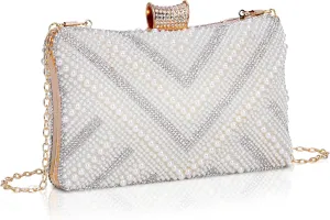 FALETO Womens Pearl Beaded Clutch Purse Sparkling Evening BAG Handbag for Wedding Party Prom