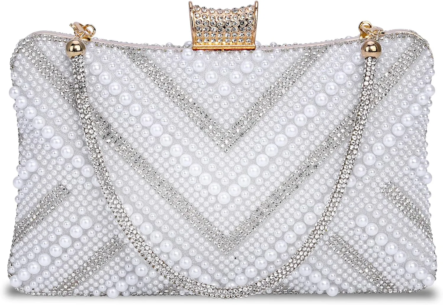 FALETO Womens Pearl Beaded Clutch Purse Sparkling Evening BAG Handbag for Wedding Party Prom