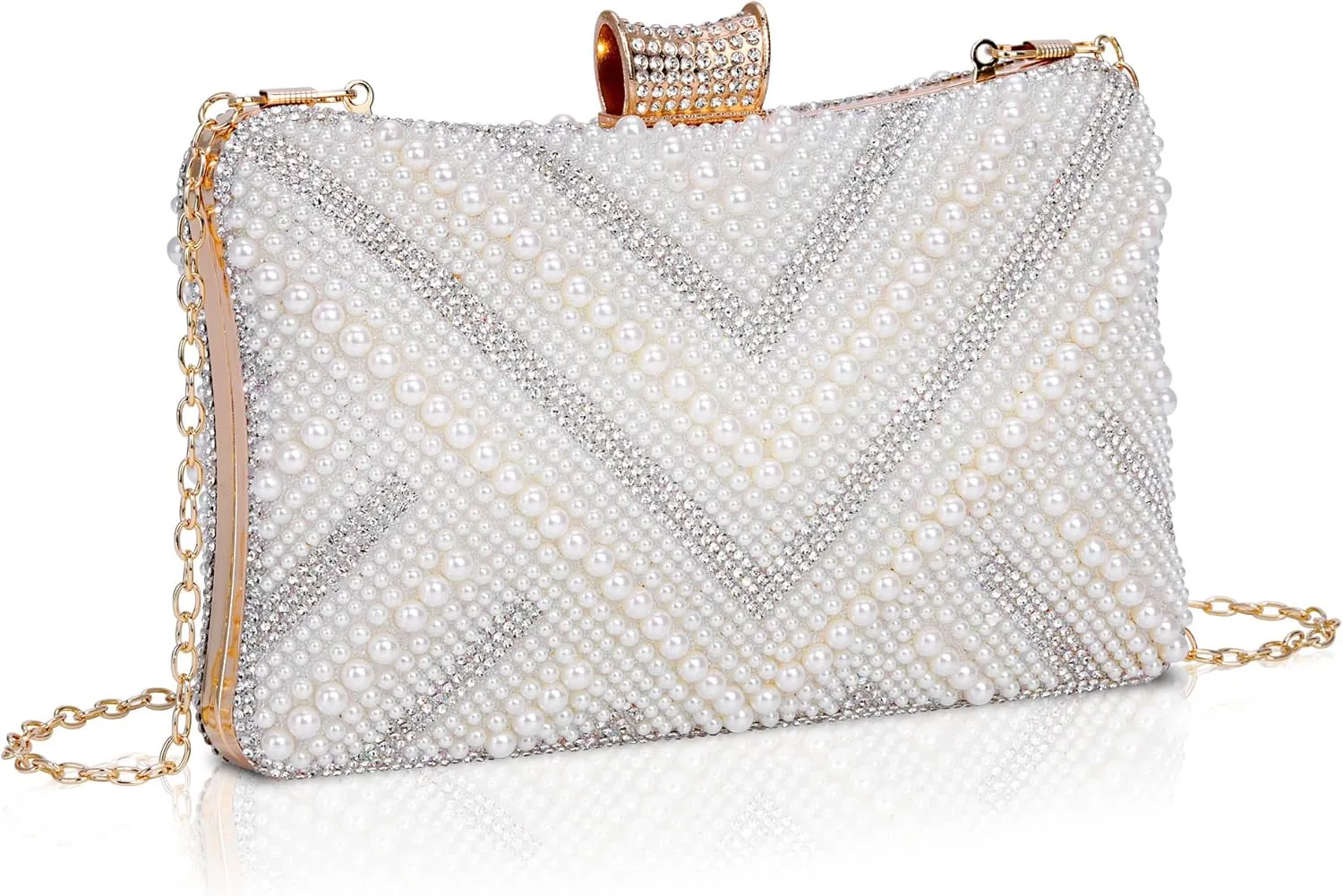 FALETO Womens Pearl Beaded Clutch Purse Sparkling Evening BAG Handbag for Wedding Party Prom
