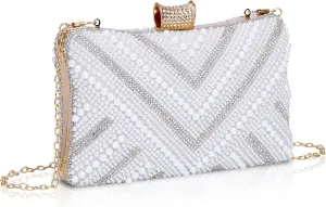 FALETO Womens Pearl Beaded Clutch Purse Sparkling Evening BAG Handbag for Wedding Party Prom