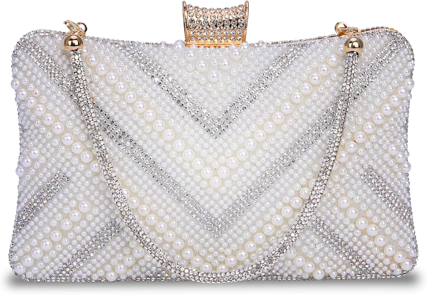 FALETO Womens Pearl Beaded Clutch Purse Sparkling Evening BAG Handbag for Wedding Party Prom