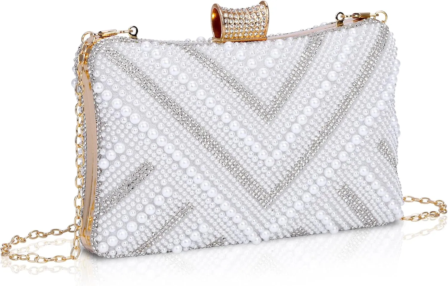 FALETO Womens Pearl Beaded Clutch Purse Sparkling Evening BAG Handbag for Wedding Party Prom