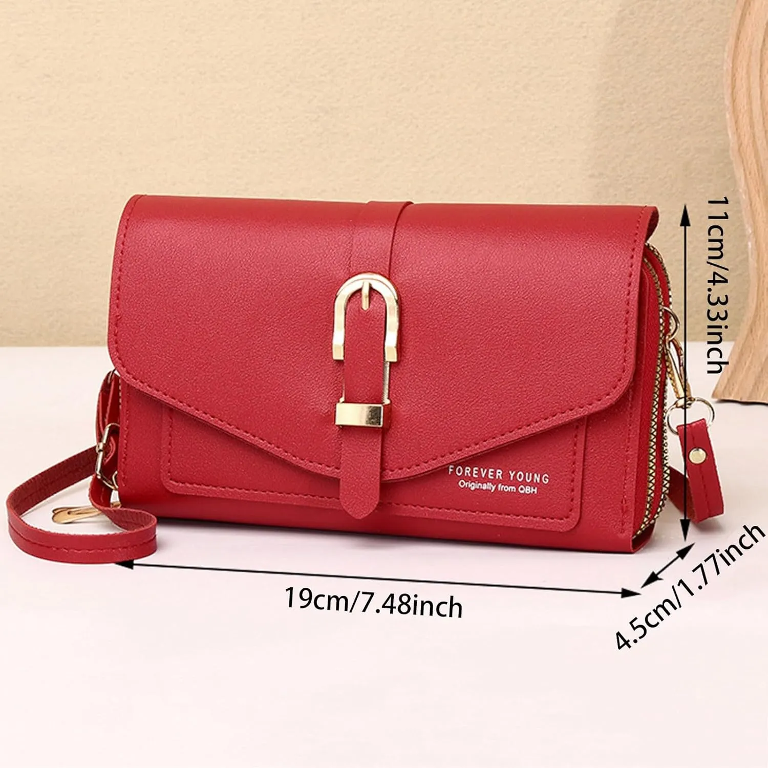 Fashion Classic Women's Mobile Phone Bag Snap Button Hood One Shoulder Double Layer Wallet Crossbody (Grey, One Size)