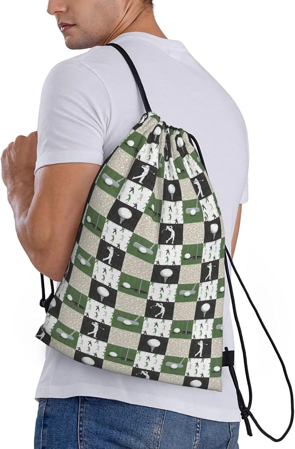 Fashion Funny Golf Sports Bag for Women Men Drawstring Backpack Bag Sackpack for Gym Shopping Sport Yoga
