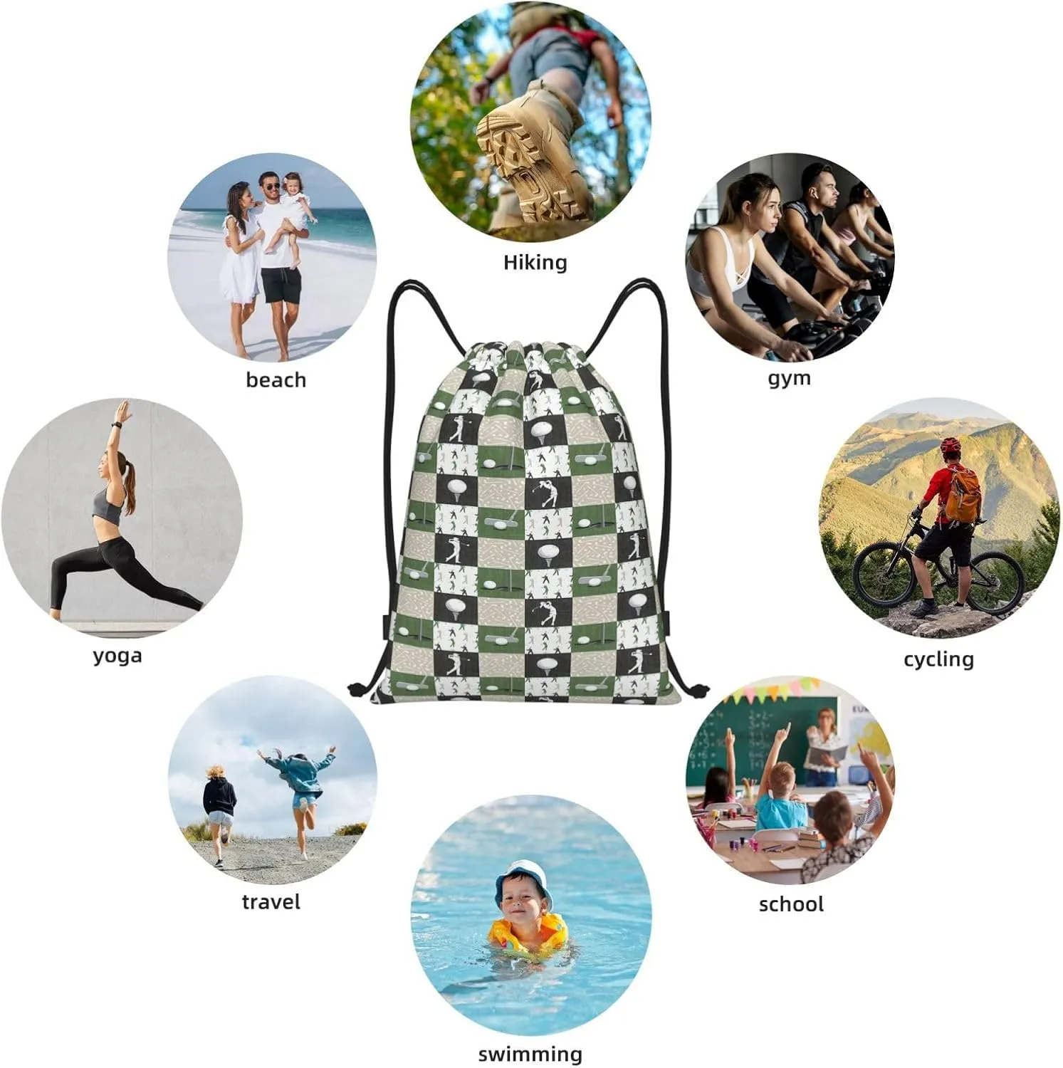 Fashion Funny Golf Sports Bag for Women Men Drawstring Backpack Bag Sackpack for Gym Shopping Sport Yoga